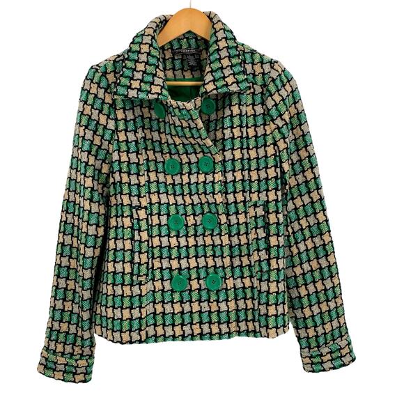 Green double breasted tweed coat Vertigo Paris womens size large - Picture 1 of 12